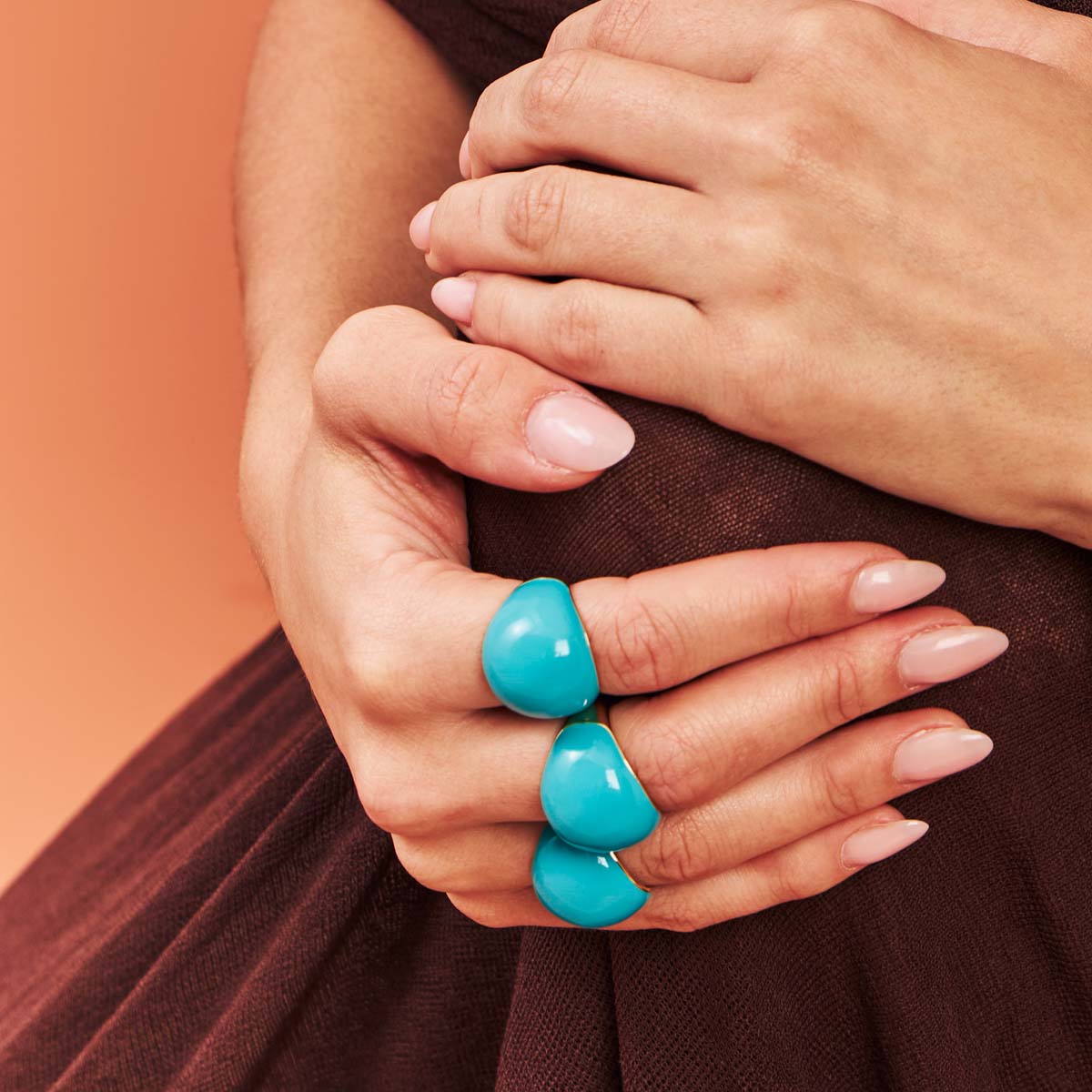 Anel Orgânico Turquesa Solar Banhado a Ouro