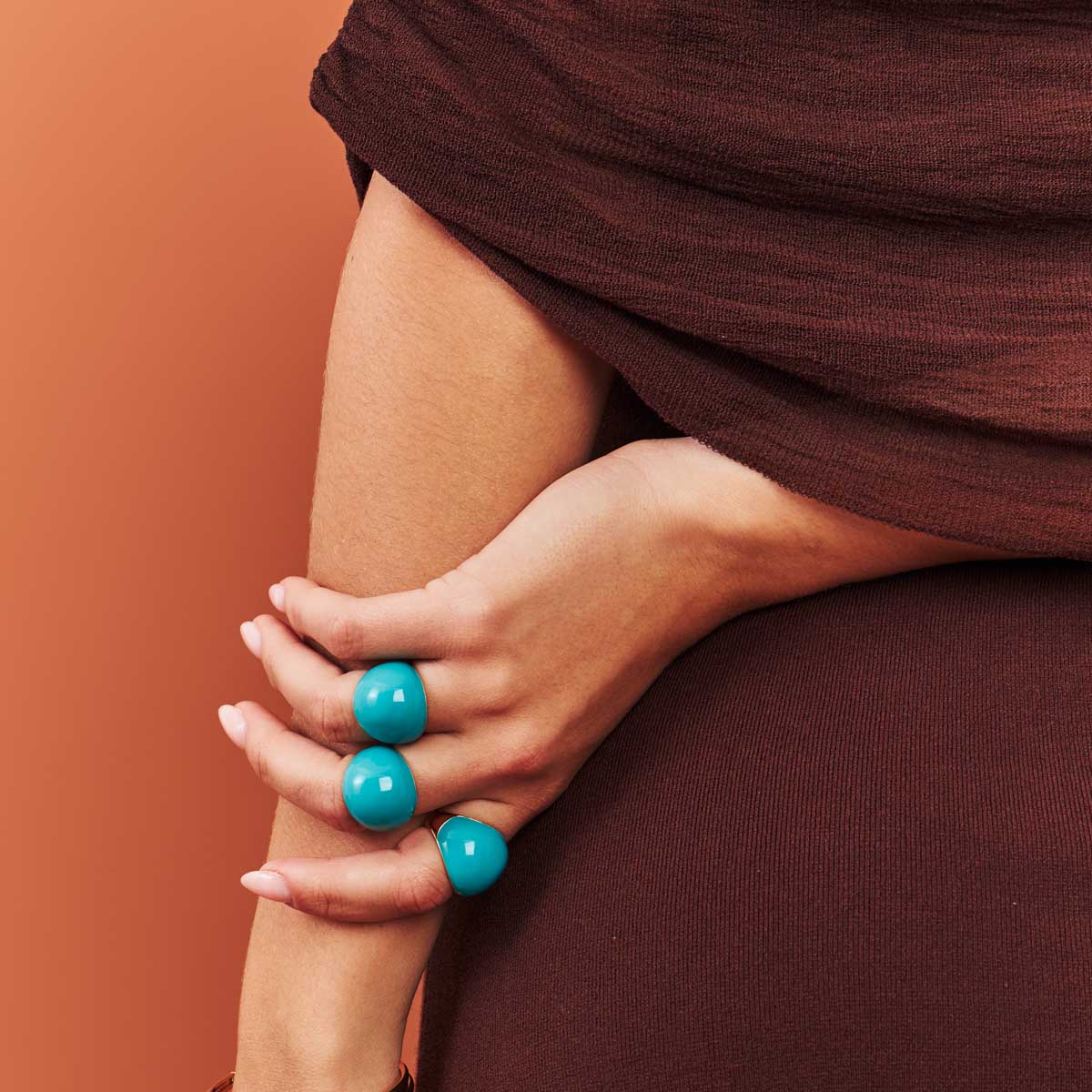 Anel Orgânico Turquesa Solar Banhado a Ouro