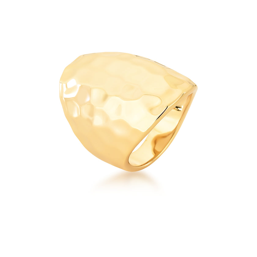 Anel Esculpido Martelado Dourado