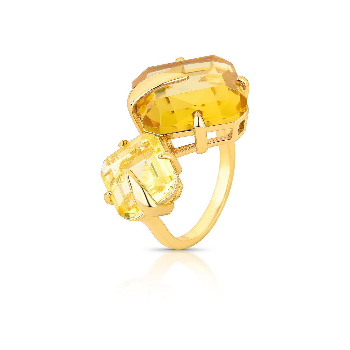 Anel Prisma Dourado com Cristal Amarelo