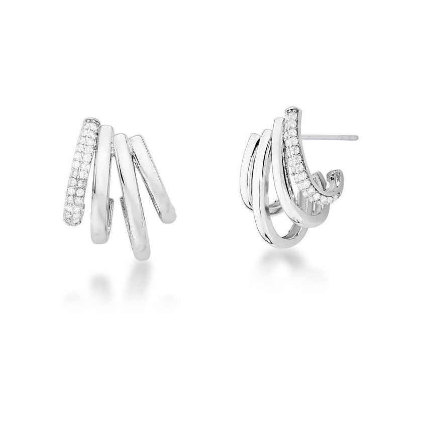 Brinco Escultural de Volumes em Ródio Branco com Zircônias