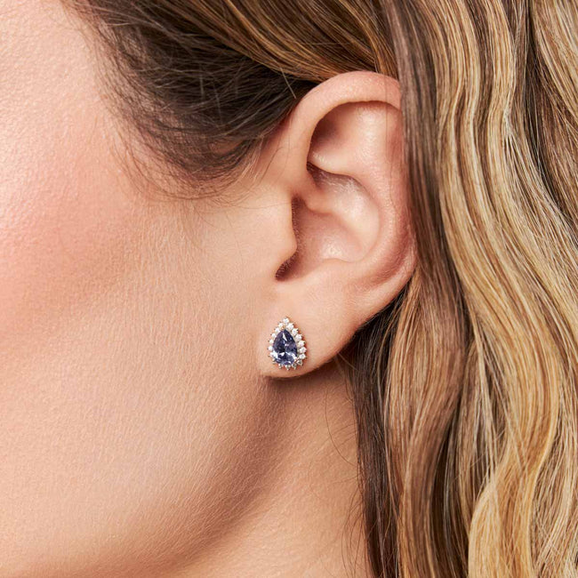 Brinco Gota Safira Clara em Prata 925 – Mini Halo