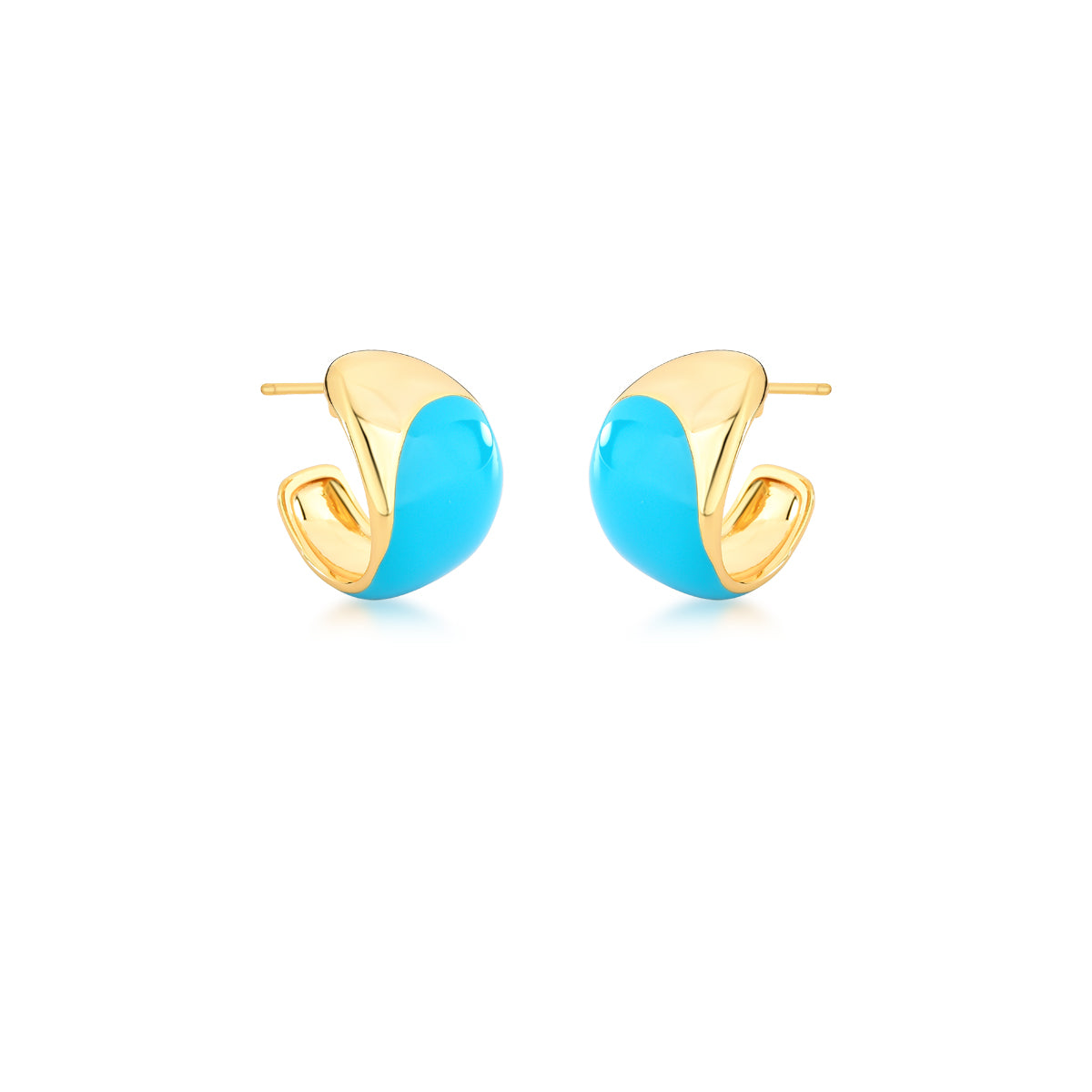 Brinco Curvo Dourado Esmaltado Turquesa
