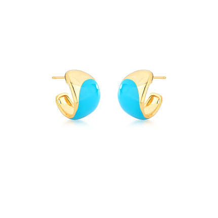 Brinco Curvo Dourado Esmaltado Turquesa