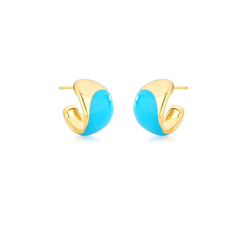 Brinco Curvo Dourado Esmaltado Turquesa