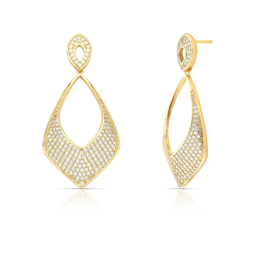 Brinco Longo Gota de Luz | Cravejado | Banho Ouro 18k