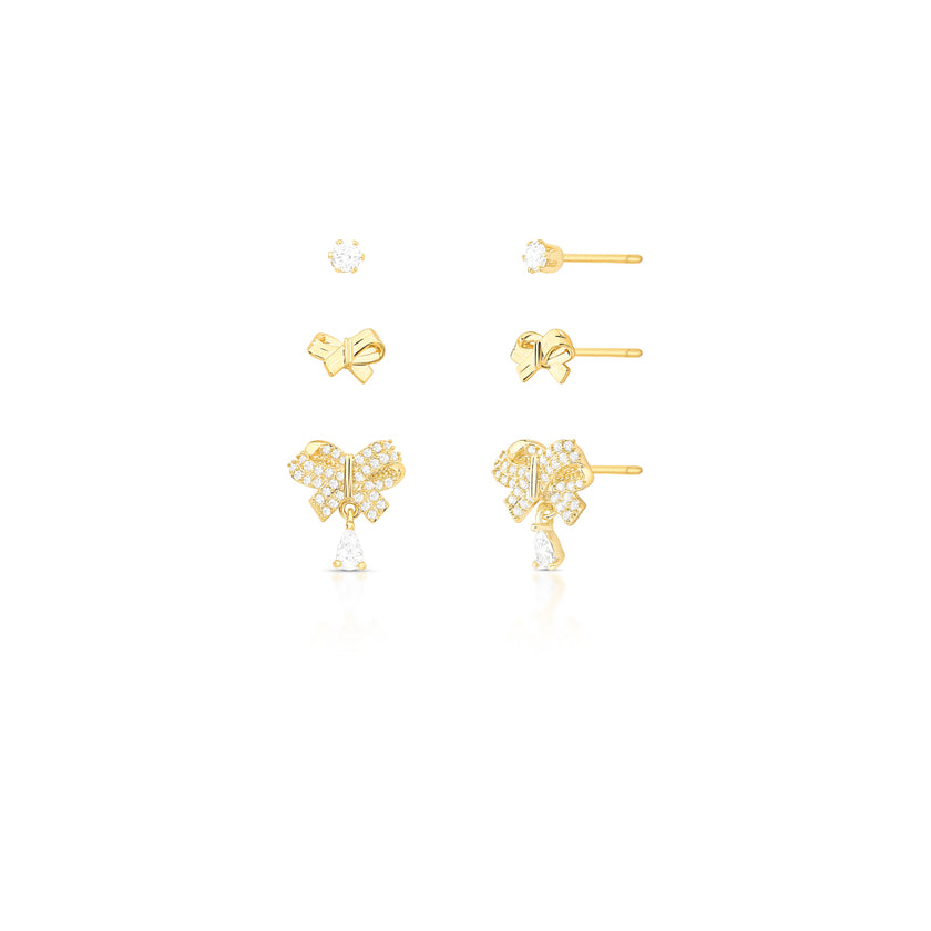 Kit 3 Pares de Brincos Laço & Ponto de Luz · Vivere Selection