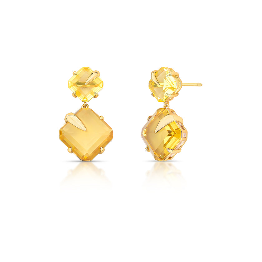 Brinco Prisma Dourado com Cristal Amarelo