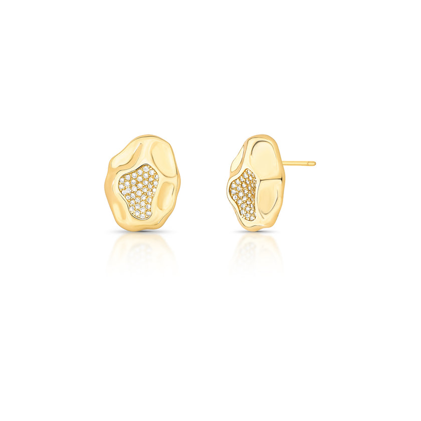 Brinco Orgânico Cravejado em Ouro 18k
