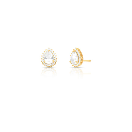 Brinco Gota Cristal Halo Dourado