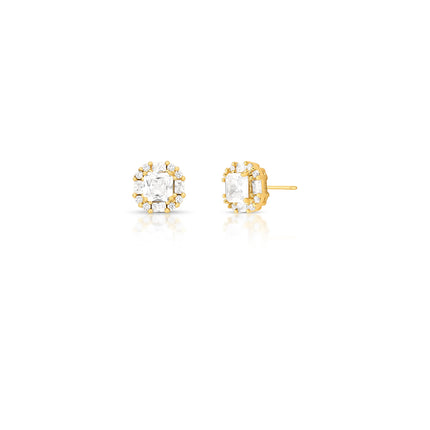 Brinco Cristal Quadrado Halo Dourado