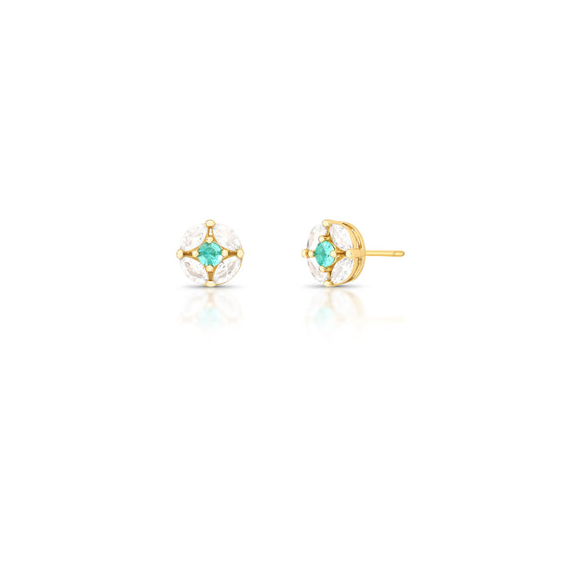 Brinco Oval em Zircônia Azul Esverdeada com Banho de Ouro 18k