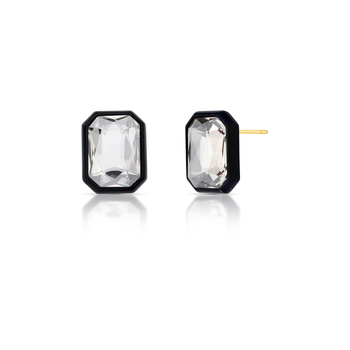 Brinco Octogonal em Cristal Fumê com Esmaltação Preta – Banho Ouro 18k