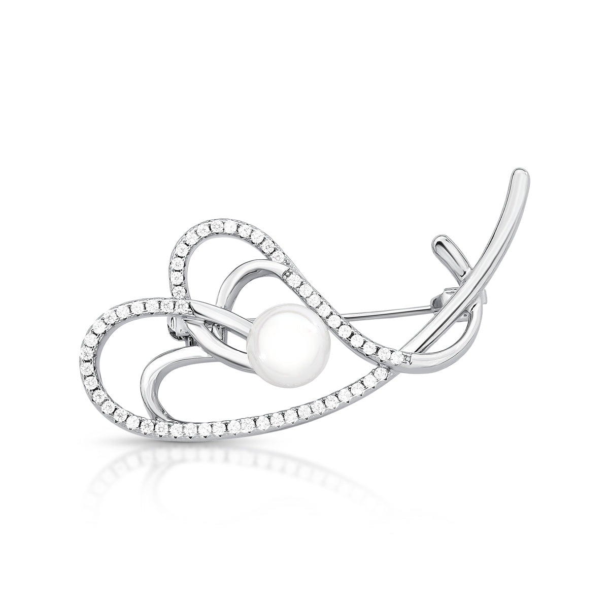 Broche Coração Entrelaçado com Perola Shell