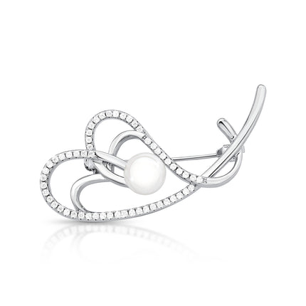 Broche Coração Entrelaçado com Perola Shell