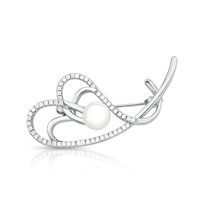 Broche Coração Entrelaçado com Perola Shell