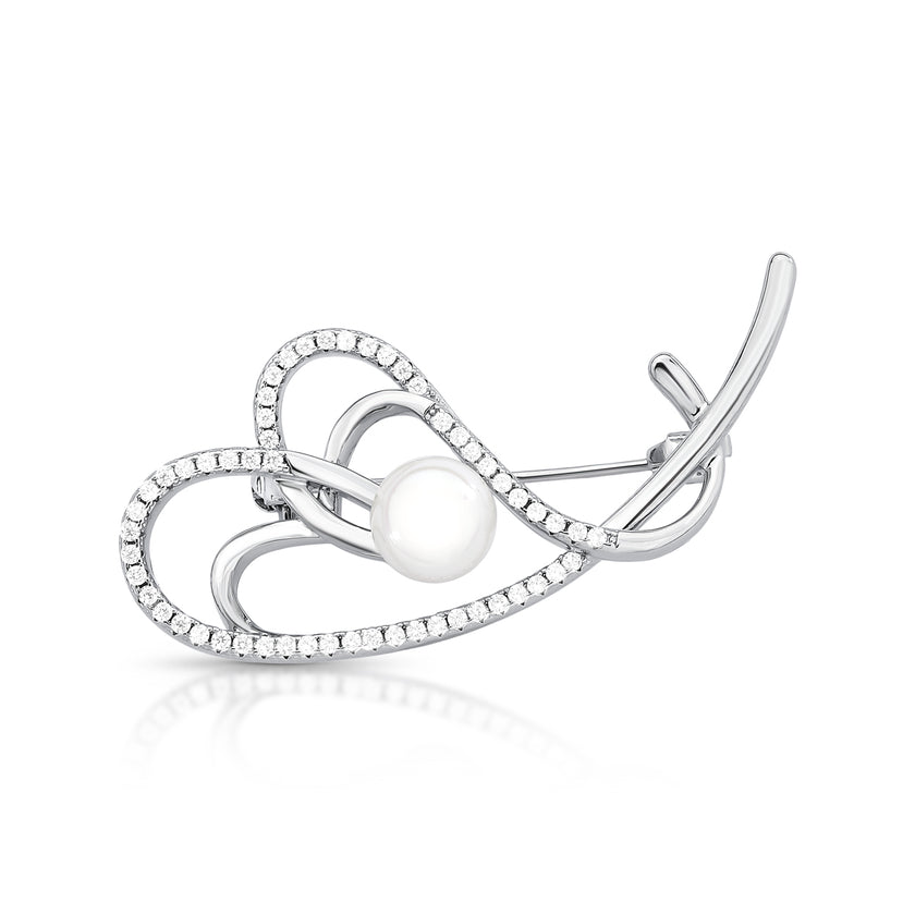 Broche Coração Entrelaçado com Perola Shell