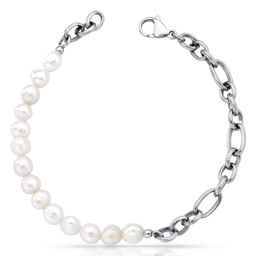 Pulseira Metade Perola Metade Aço
