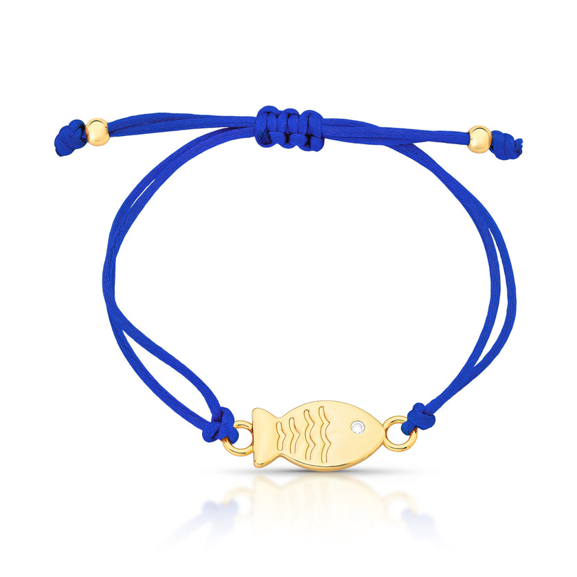 Pulseira Peixe Azul Banhada a Ouro com Zircônia
