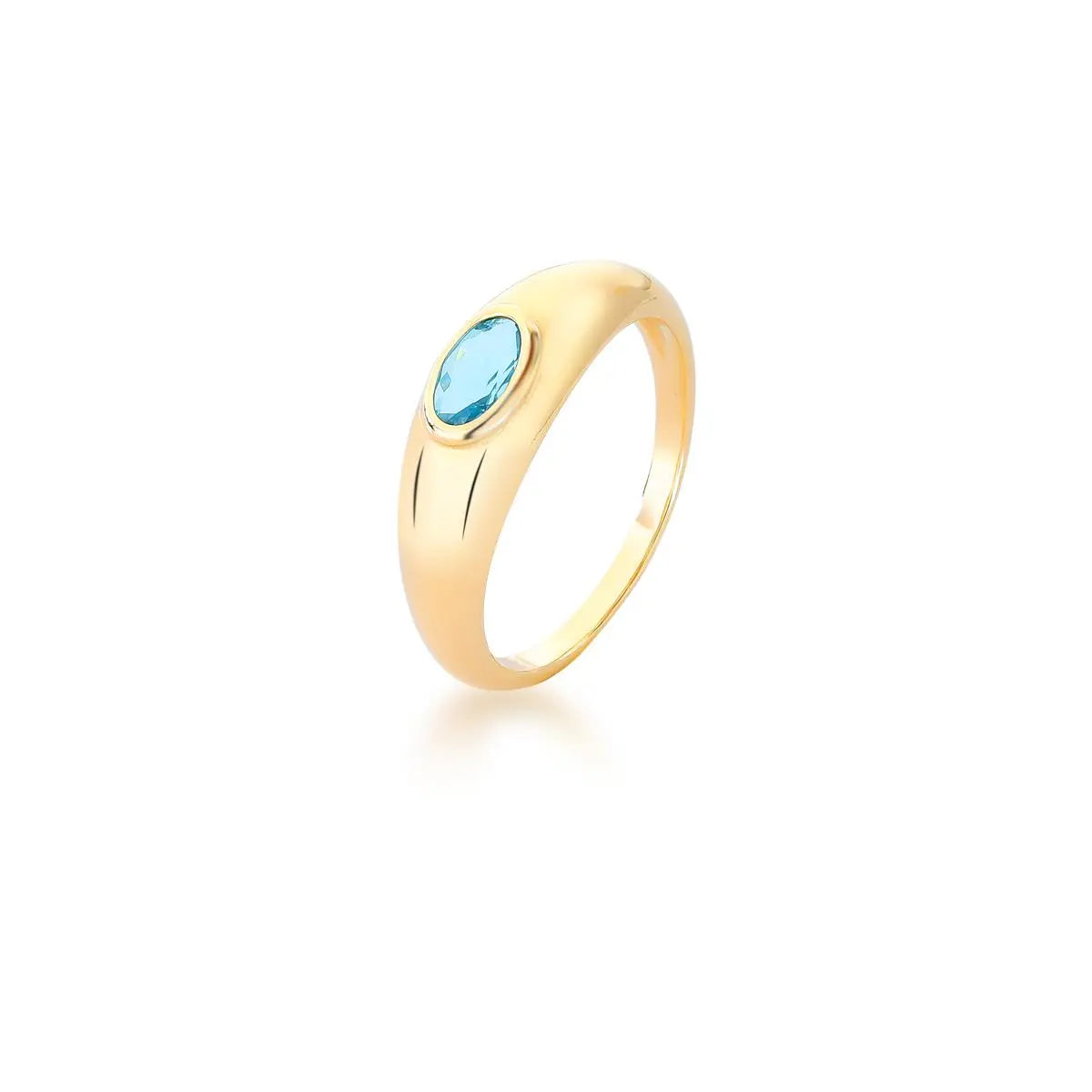 Anel com Cristal Oval Azul Claro Banhado a Ouro
