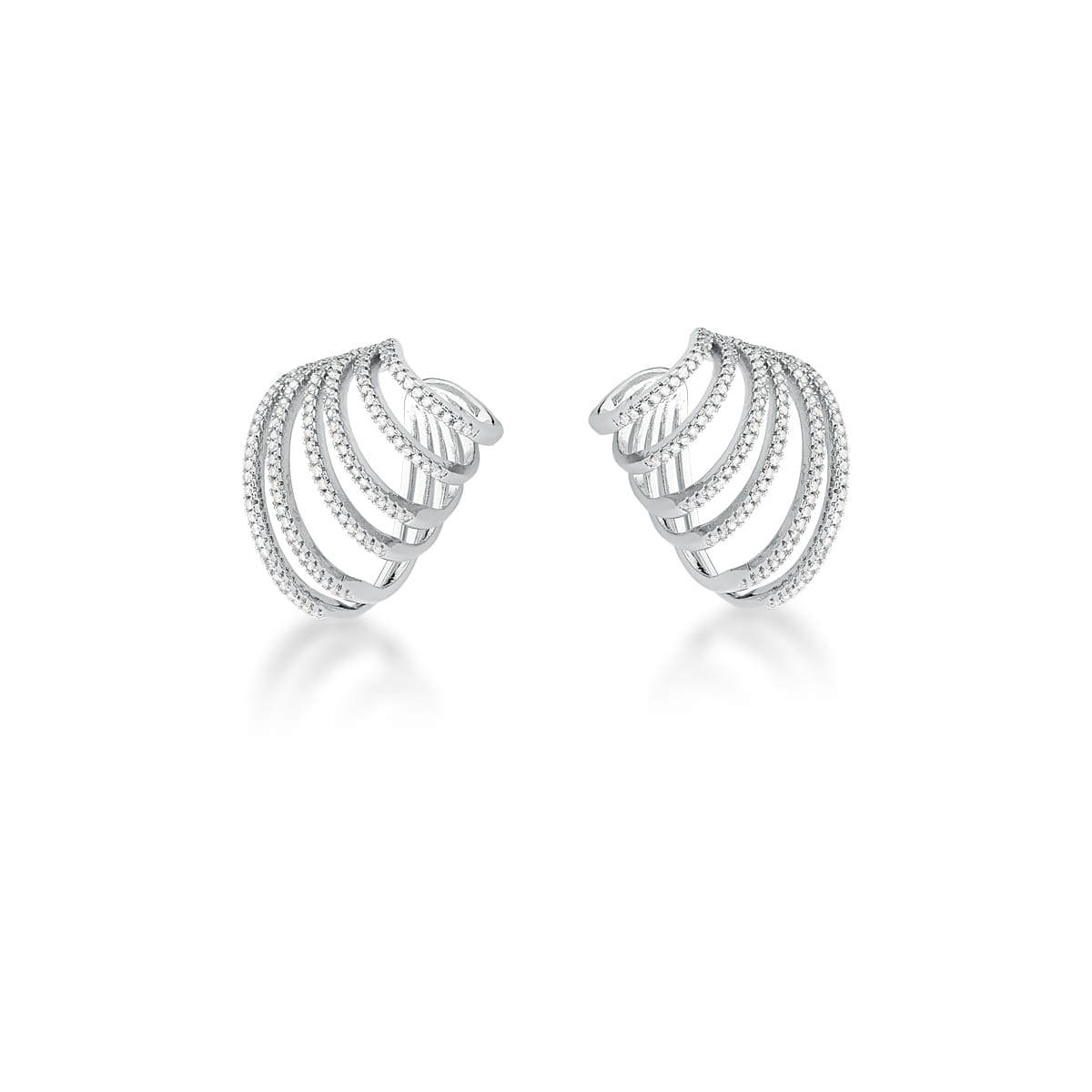 Brinco Escultural de Encaixe com Zircônias – Ródio Branco