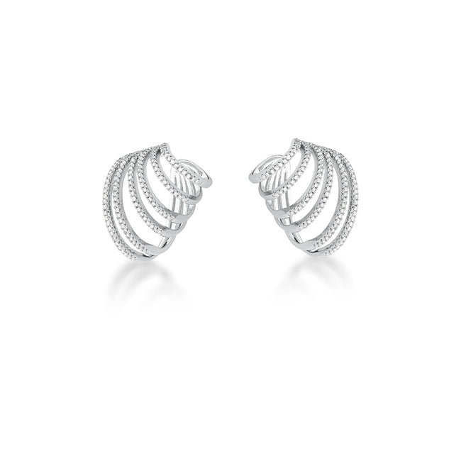 Brinco Escultural de Encaixe com Zircônias – Ródio Branco