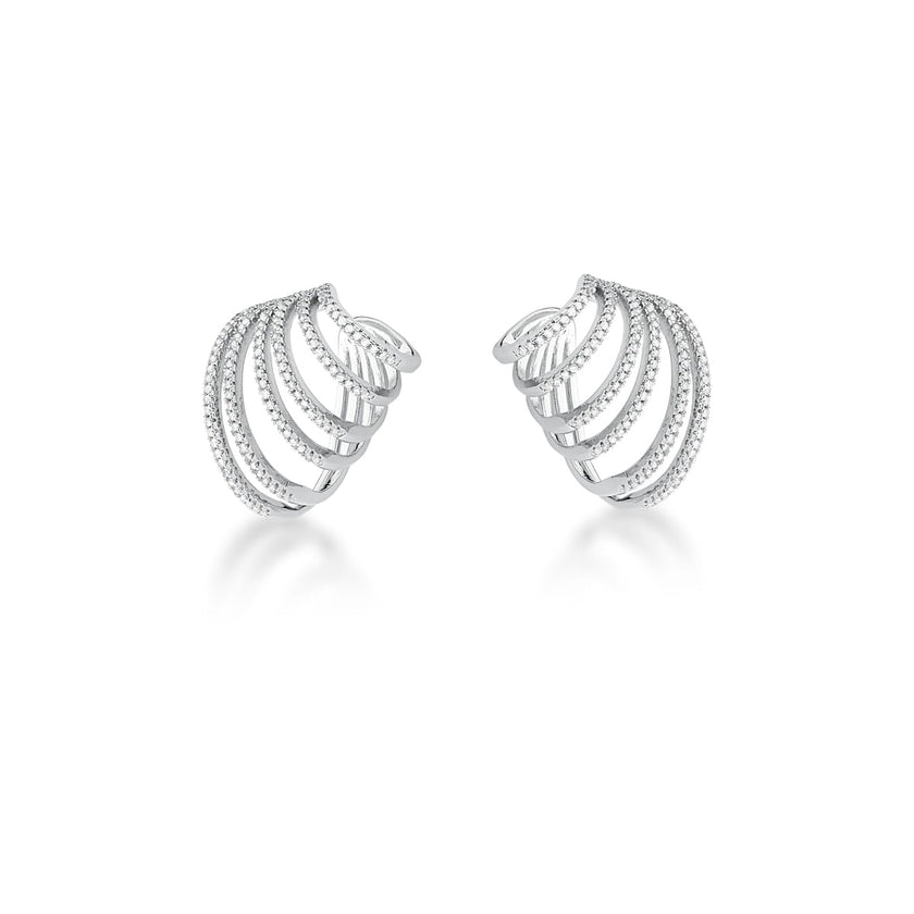 Brinco Escultural de Encaixe com Zircônias – Ródio Branco