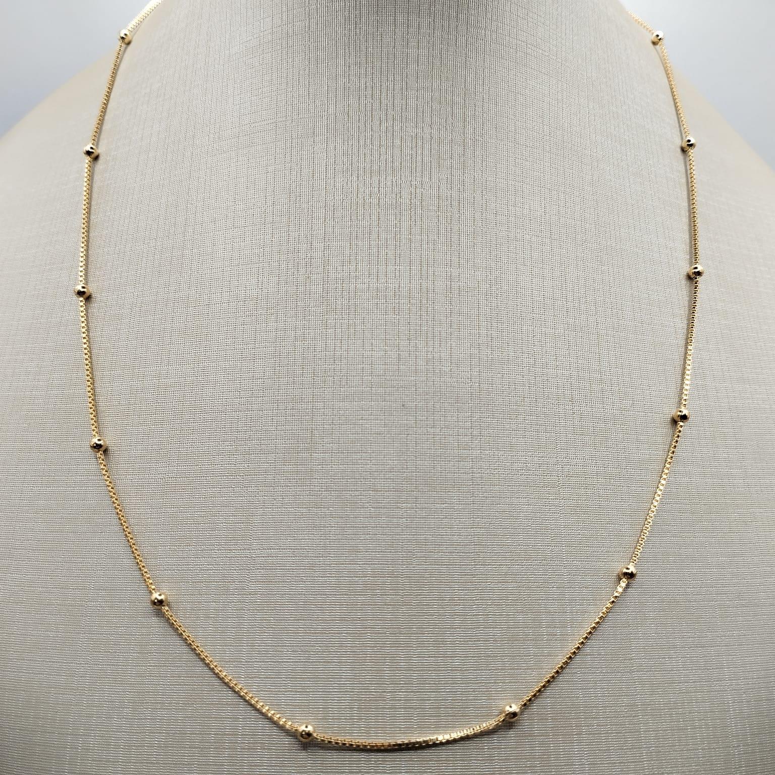 Colar Veneziana Longo com Pontos de Luz em Bolinhas – 60 cm – Banho Ouro 18k