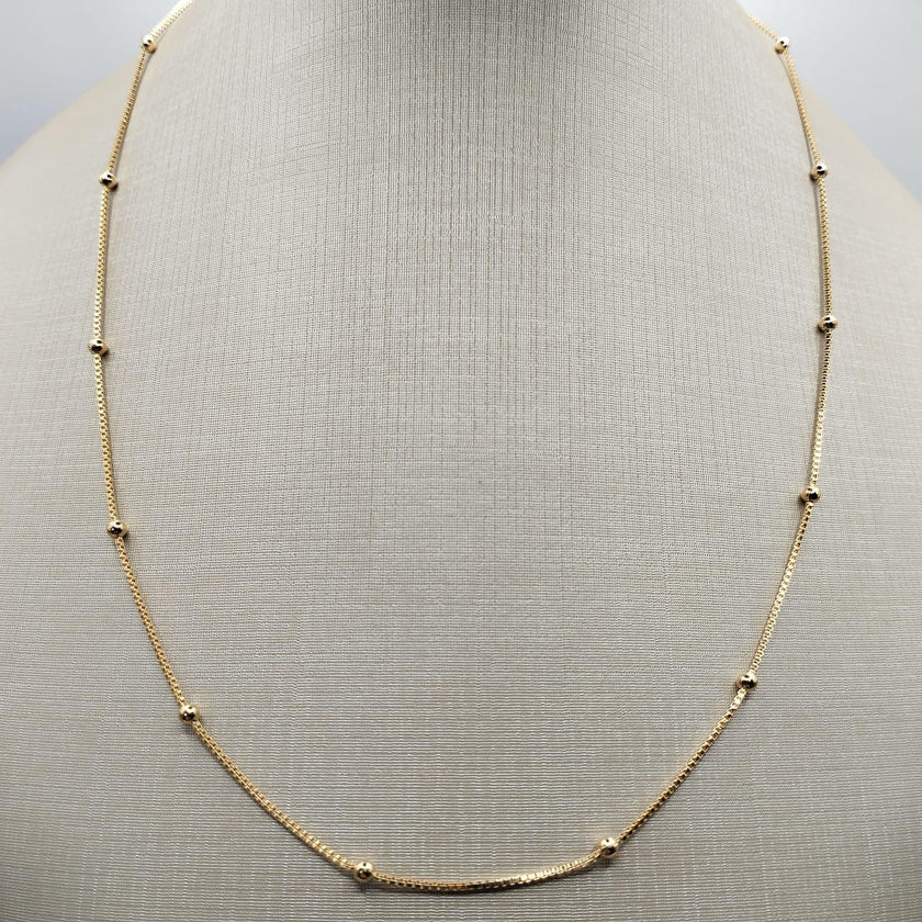 Colar Veneziana Longo com Pontos de Luz em Bolinhas – 60 cm – Banho Ouro 18k