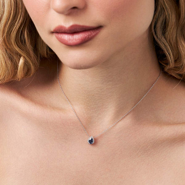 Colar Gota Safira Clara em Prata 925 – Mini Halo (40 + 5 cm)