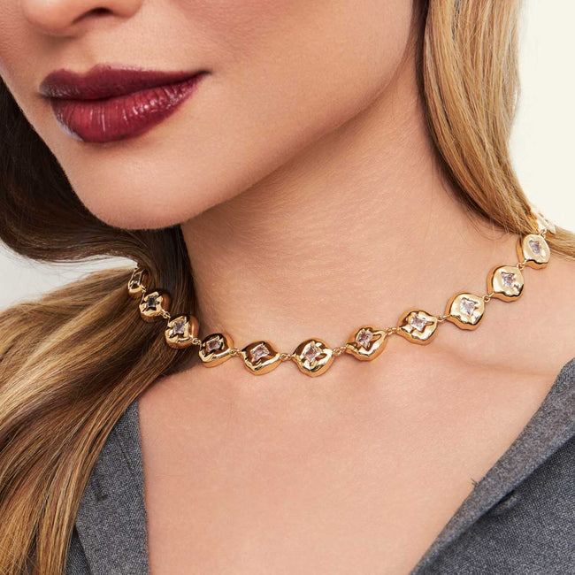 Colar Losangos de Luz – Cristais Texturizados (Banho Ouro 18k)