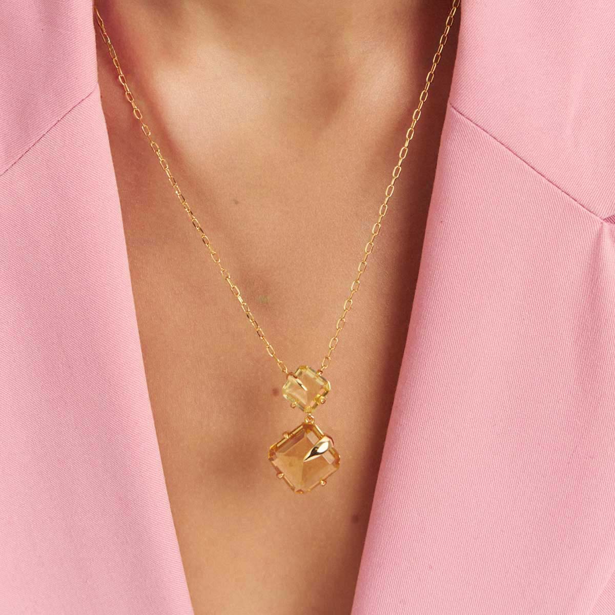 Colar Prisma Dourado com Cristal Amarelo