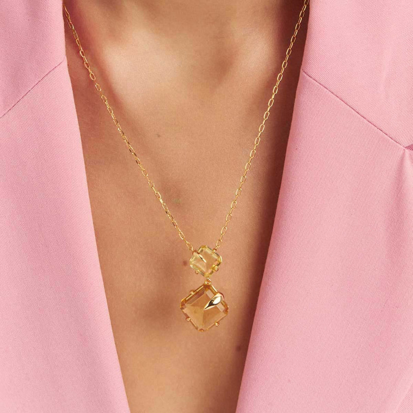 Colar Prisma Dourado com Cristal Amarelo