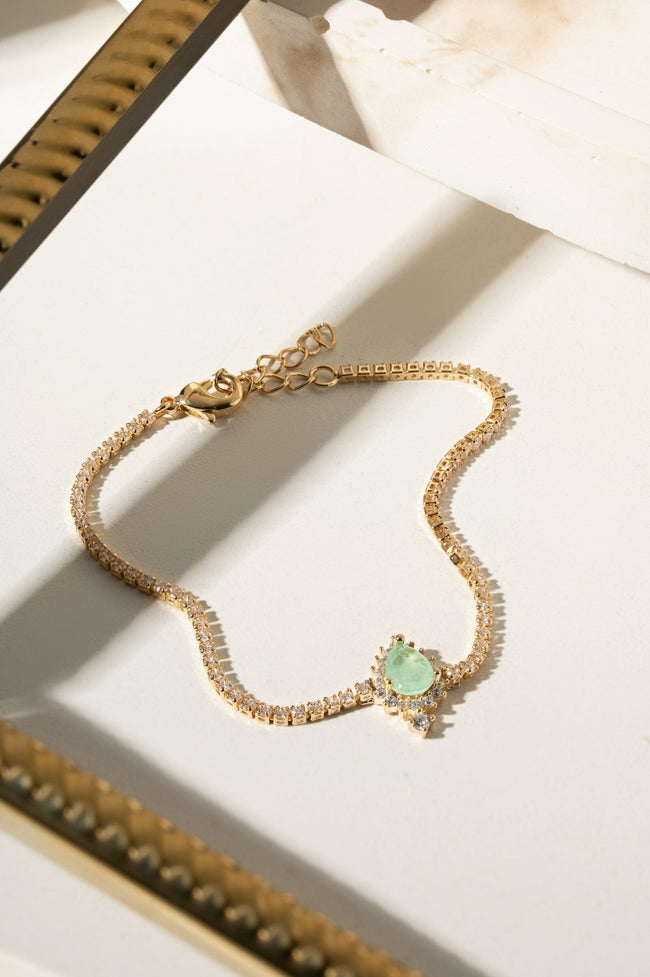 Pulseira Gota Verde Cravejada