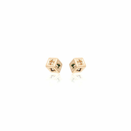 Brinco Cubo com Micro Zircônias Coloridas – Banho Ouro 18k