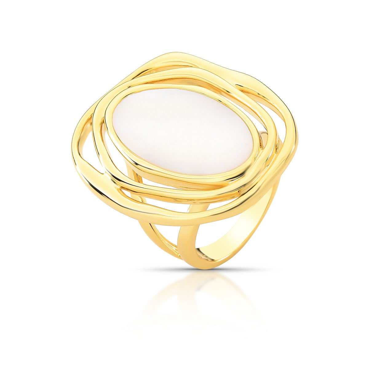 Anel Escultural Vazado com Madrepérola Oval