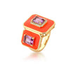 Anel Retangular Esmaltado Laranja com Cristal — Ouro 18k