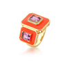 Anel Retangular Esmaltado Laranja com Cristal — Ouro 18k