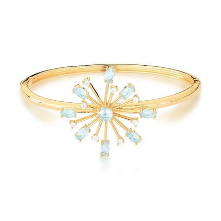 Bracelete Flor Água-Marinha Cravejado Banhado a Ouro