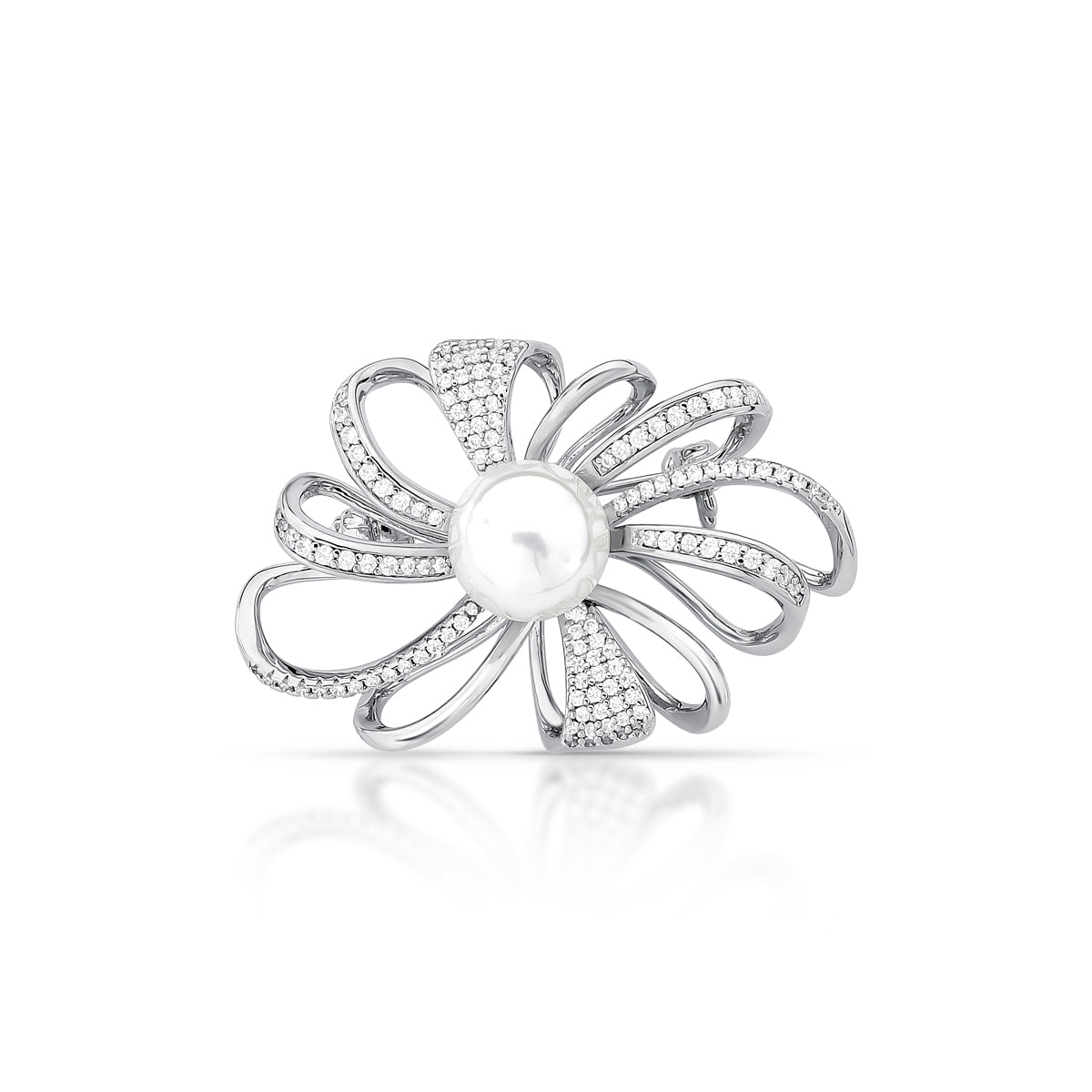 Broche Flor Perola Zirconia