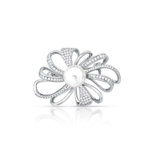 Broche Flor Perola Zirconia