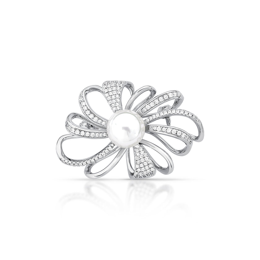 Broche Flor Perola Zirconia