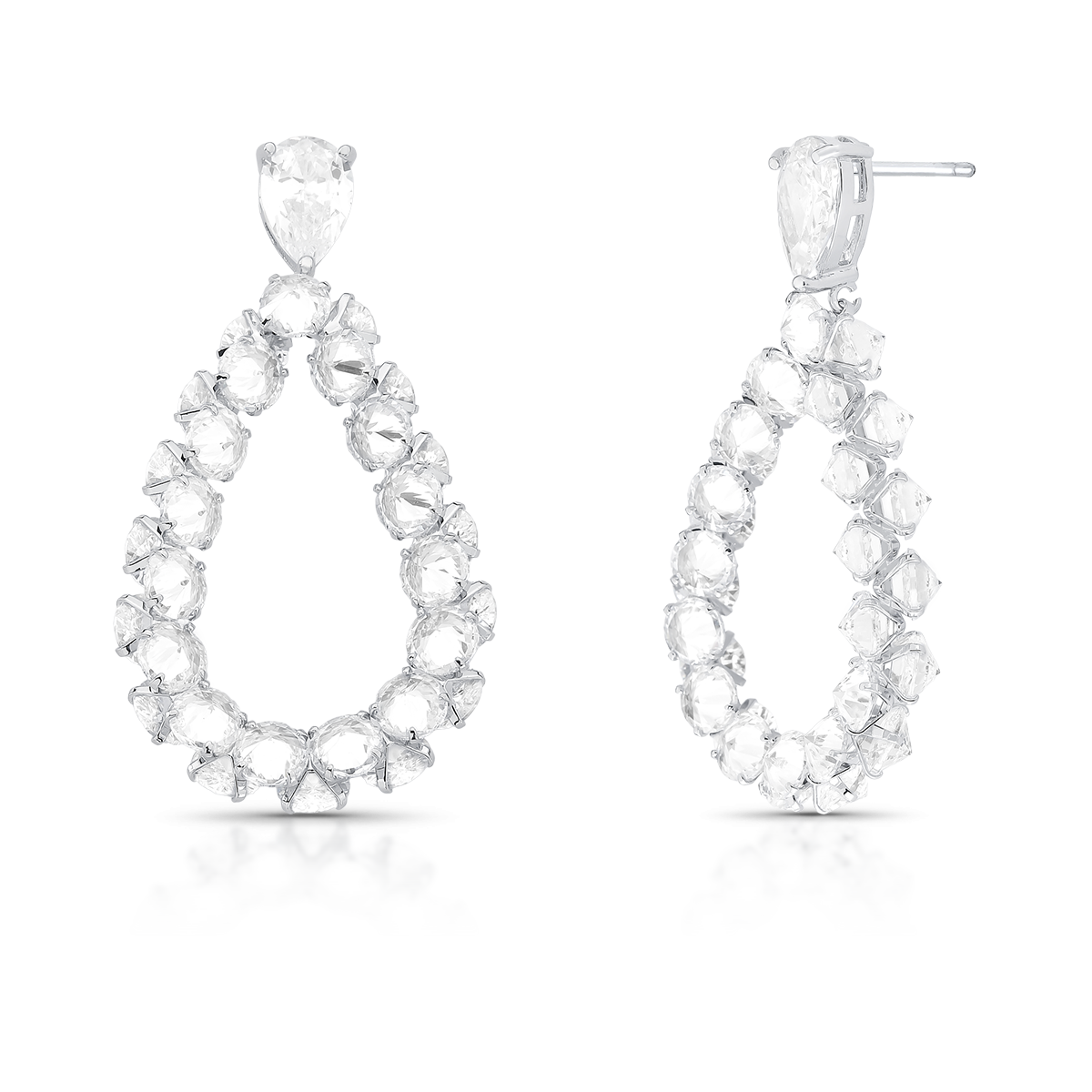 Brinco Pêndulo Gota Cravejada Ródio Branco