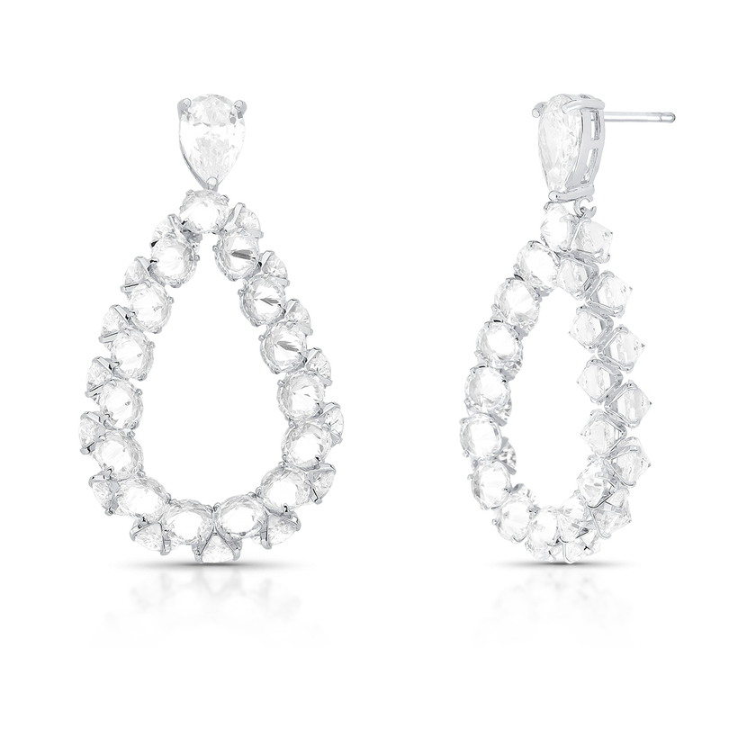 Brinco Pêndulo Gota Cravejada Ródio Branco