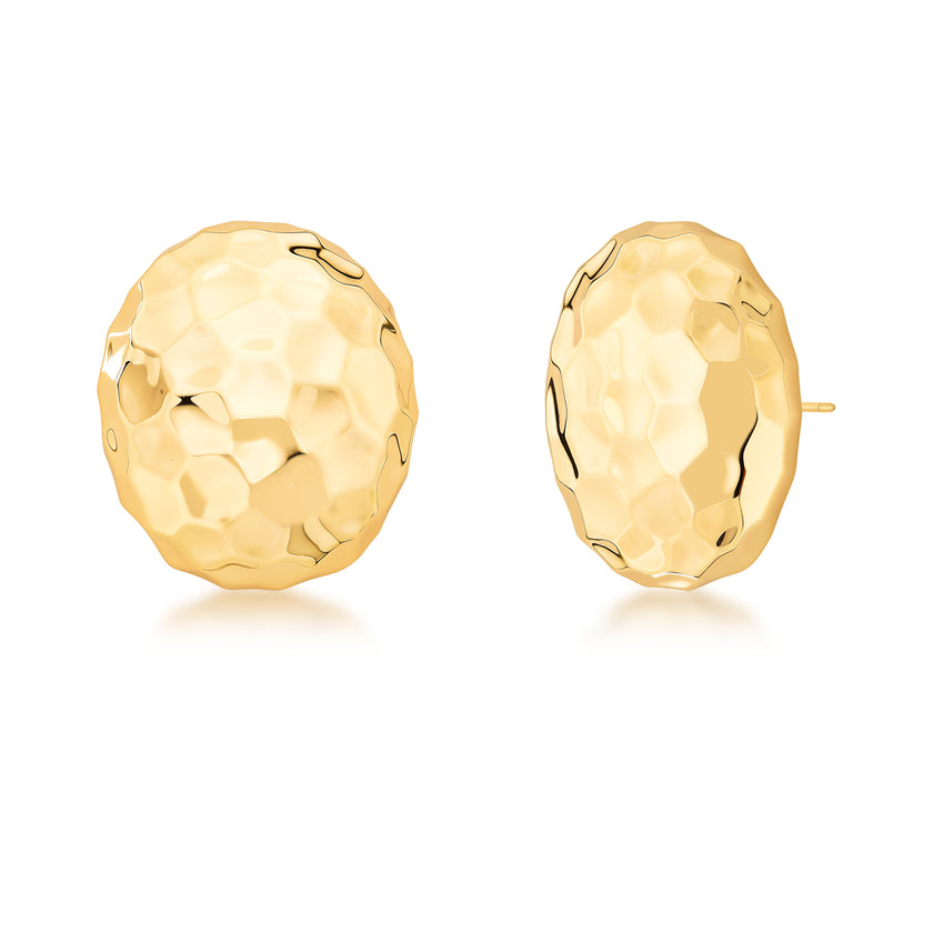 Brinco Oval Martelado Banho Ouro 18k