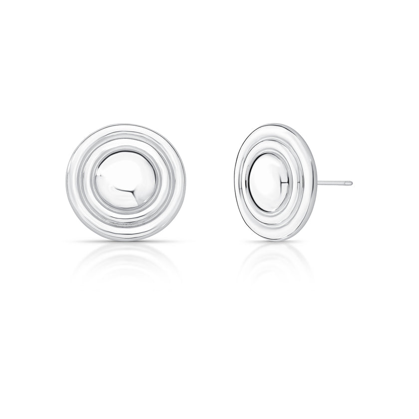 Brinco Escultural Circular em Ródio Branco