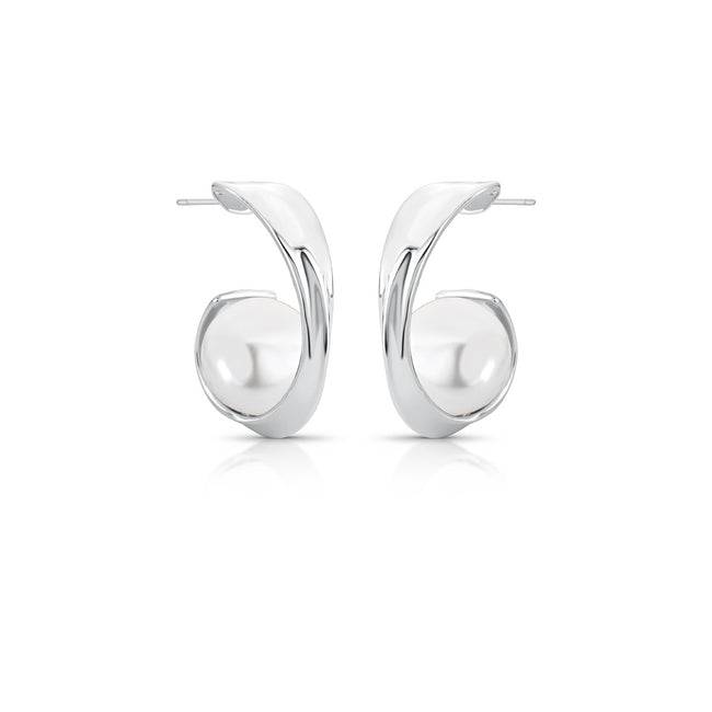 Brinco Argola Escultural com Pérola Shell