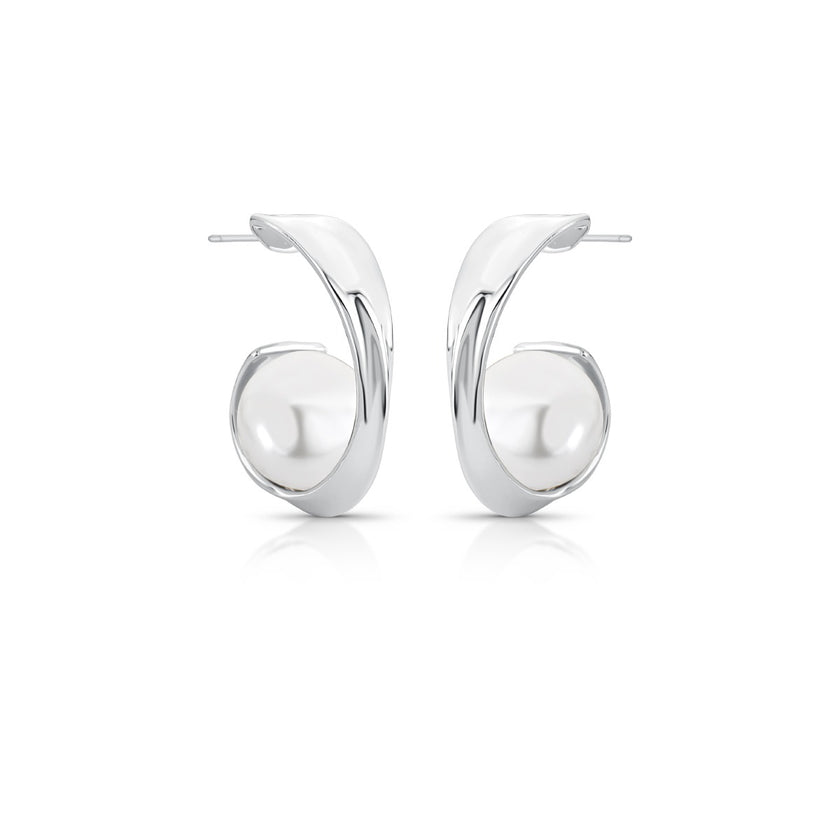 Brinco Argola Escultural com Pérola Shell