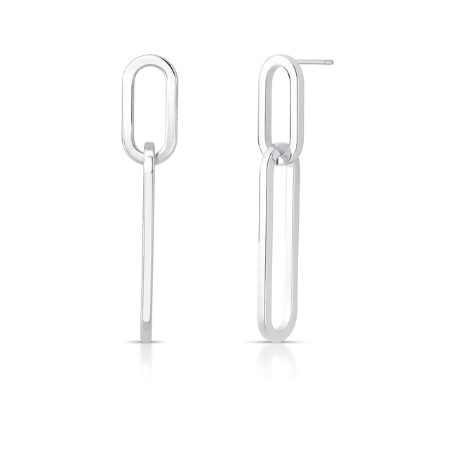 Brinco Elos Vazados Longos em Ródio Branco