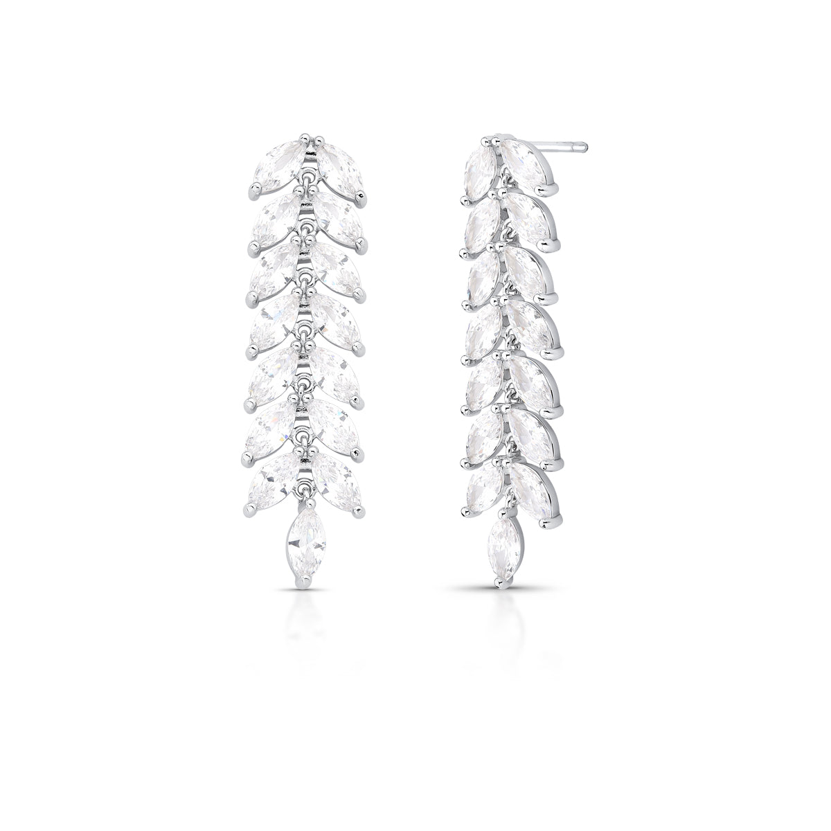 Brinco Navete Cravejado em Ródio Branco